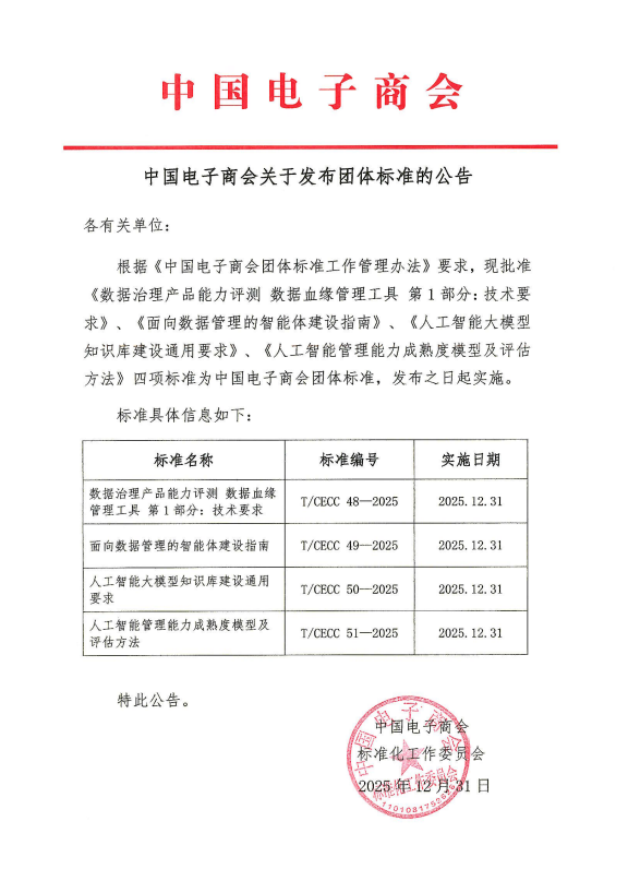 中国电子商会关于发布团体标准的公告